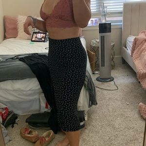 Black Polka Dot Midi Skirt w/ Slit